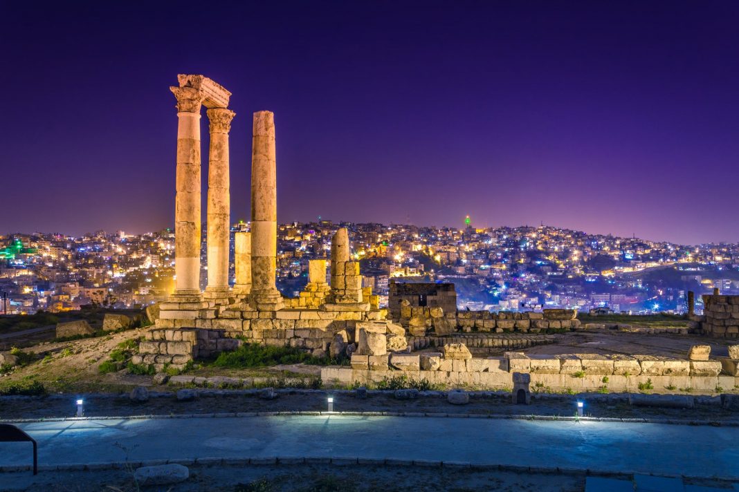 Amman citadel at night
